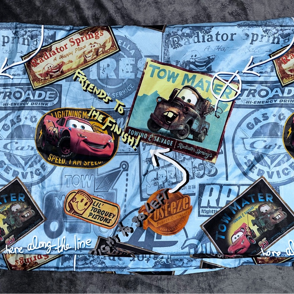 Disney Cars  2 pc Sheet Set Lightning McQueen Mater Fitted & Flat - Picture 2 of 9